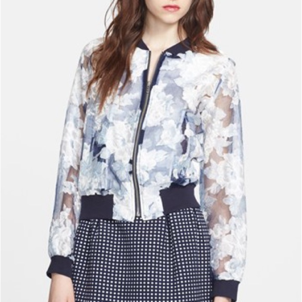 McGinn Ivy Floral Organza Bomber Jacket SZ L